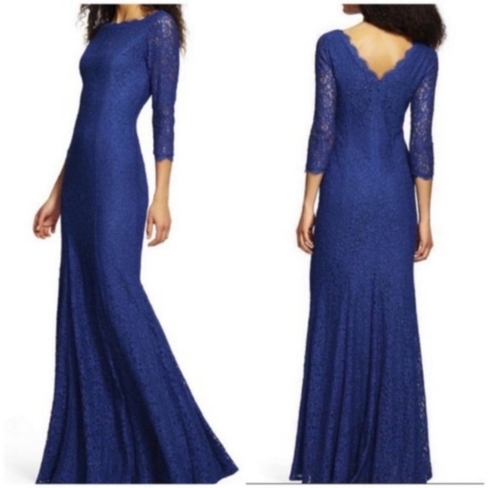 Adrianna Papell Burgundy Floor Length Lace Evening Gown